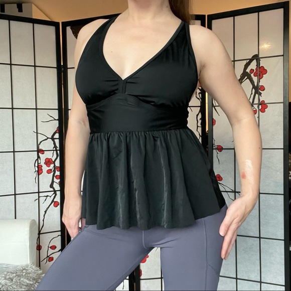 Adore Me Contour Plus Swim Top Swim Tankini Peplum Criss Cross Back Black - Picture 14 of 16